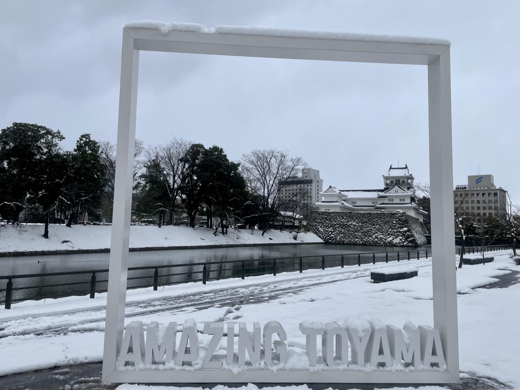 雪化粧が美しい「富山城」-1