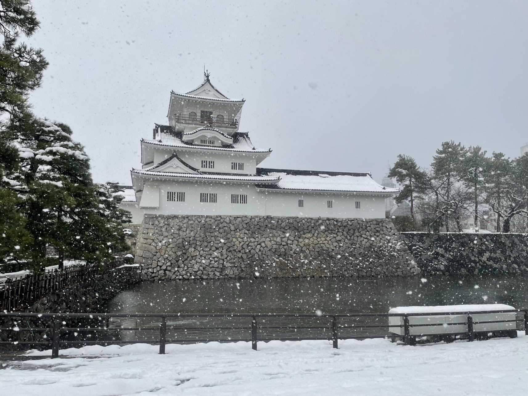 雪化粧が美しい「富山城」-0