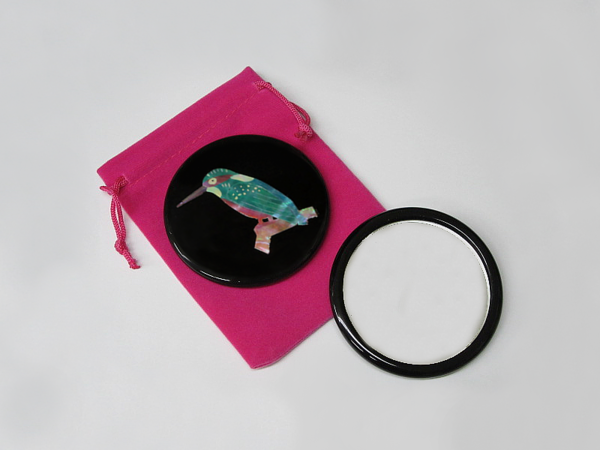 平安手鏡　螺鈿（カワセミ、ウグイス、金魚）-1
